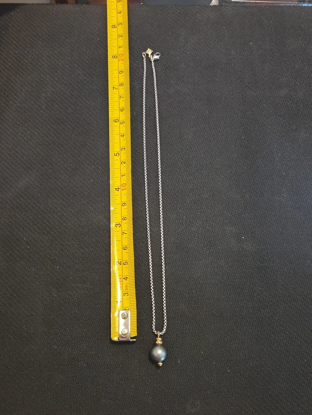 David Yurman Silver Chain Necklace with Gray Pearl and Gold Accents